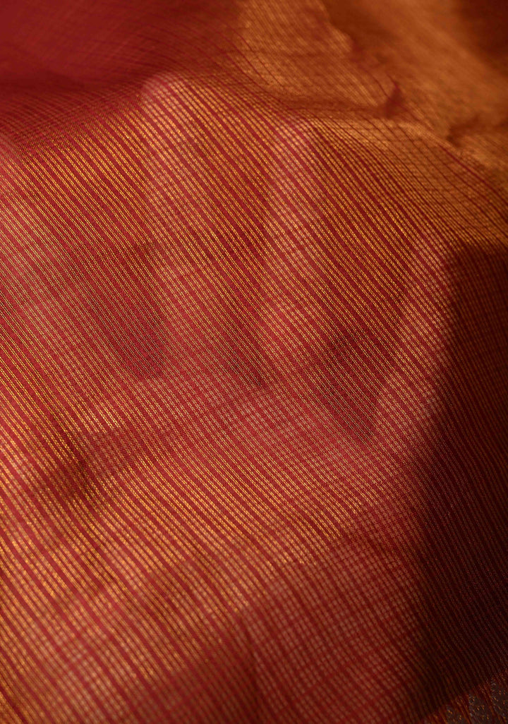 Maroon Kota Doria Tissue Cotton Saree with Sona Rupa Zari Border