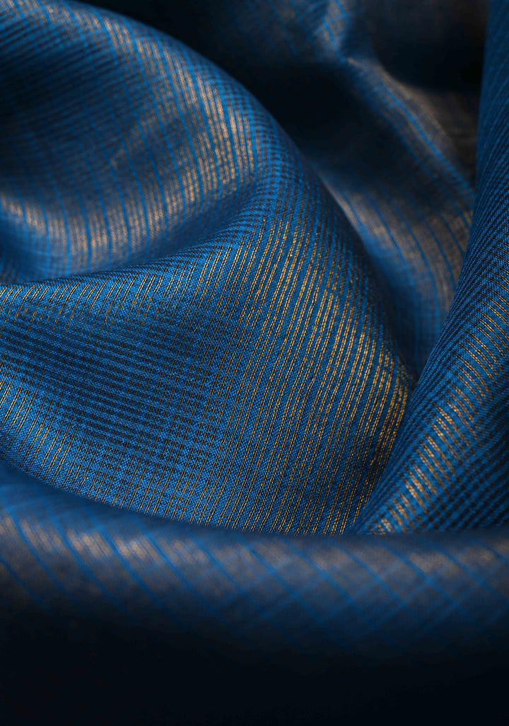 Peacock Blue Kota Doria Tissue Cotton Saree with Sona Rupa Zari Border