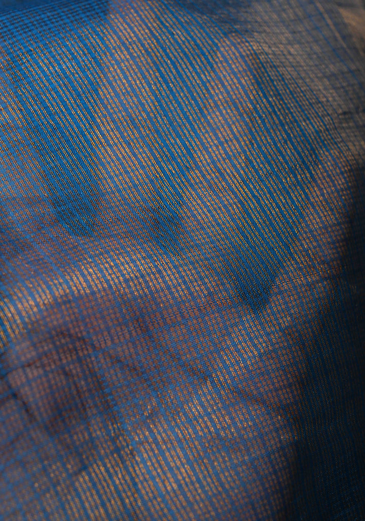 Peacock Blue Kota Doria Tissue Cotton Saree with Sona Rupa Zari Border