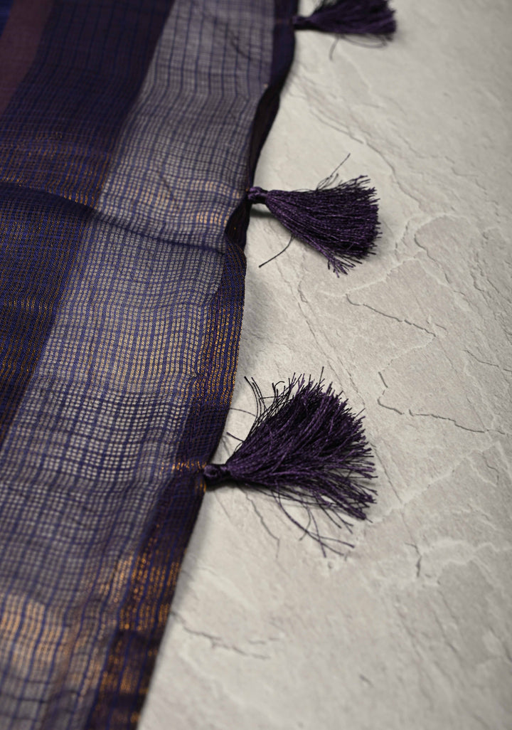 Blue Kota Doria Tissue Cotton Saree with Sona Rupa Zari Border