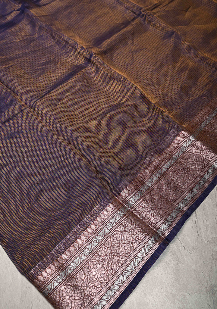 Blue Kota Doria Tissue Cotton Saree with Sona Rupa Zari Border