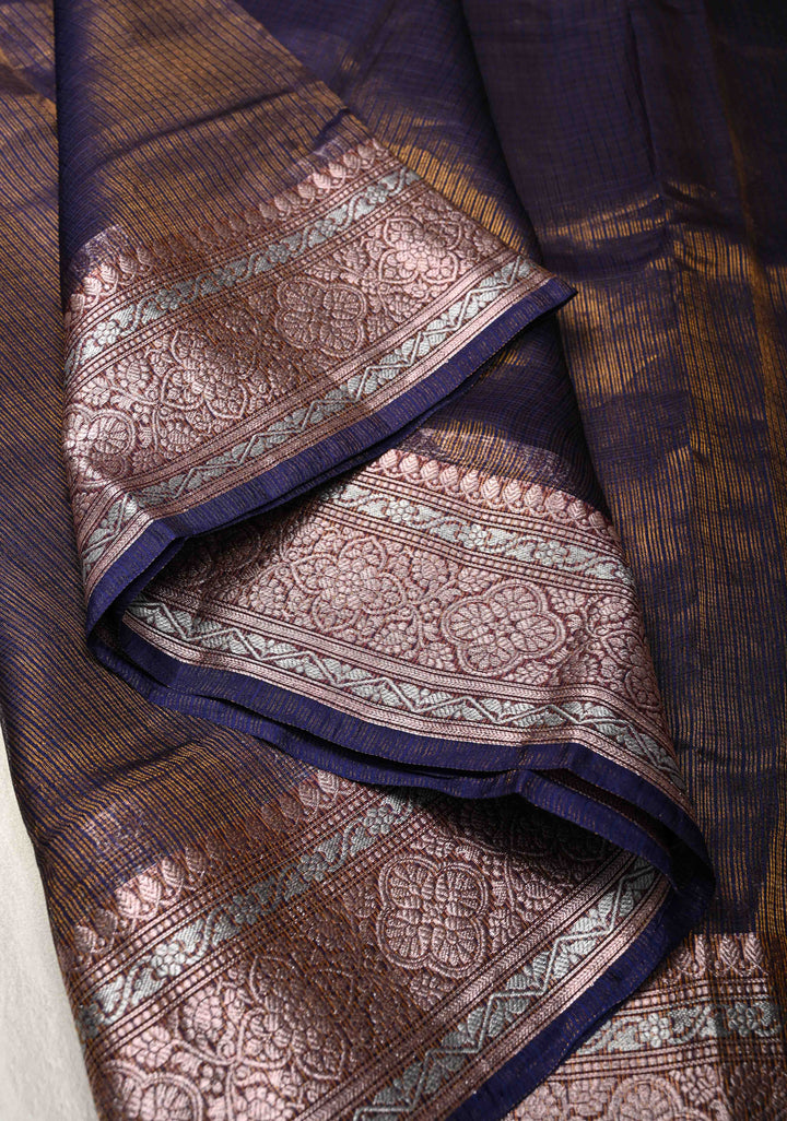 Blue Kota Doria Tissue Cotton Saree with Sona Rupa Zari Border