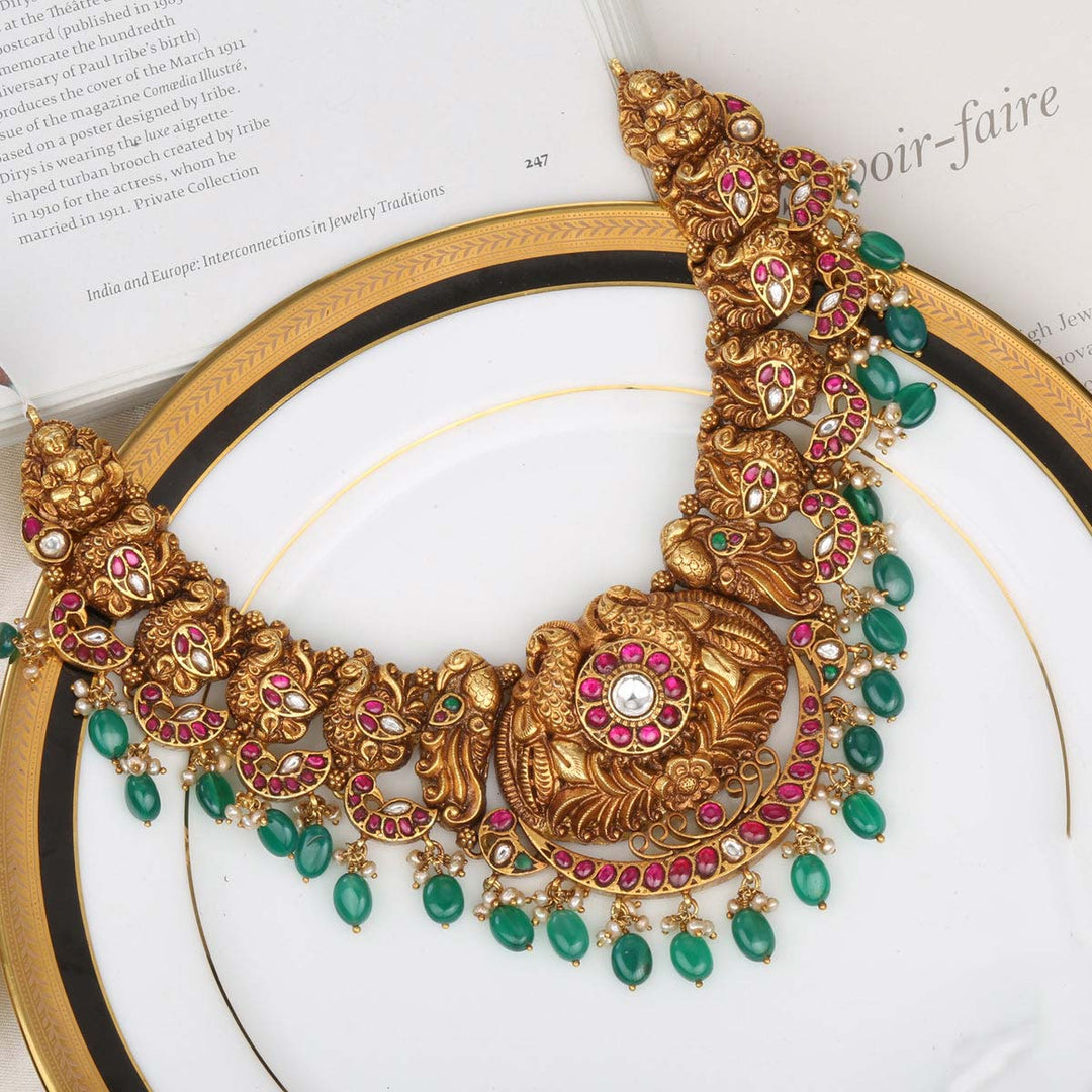 92.5 Silver 24 Ct Antique Gold Nagas Short Necklace