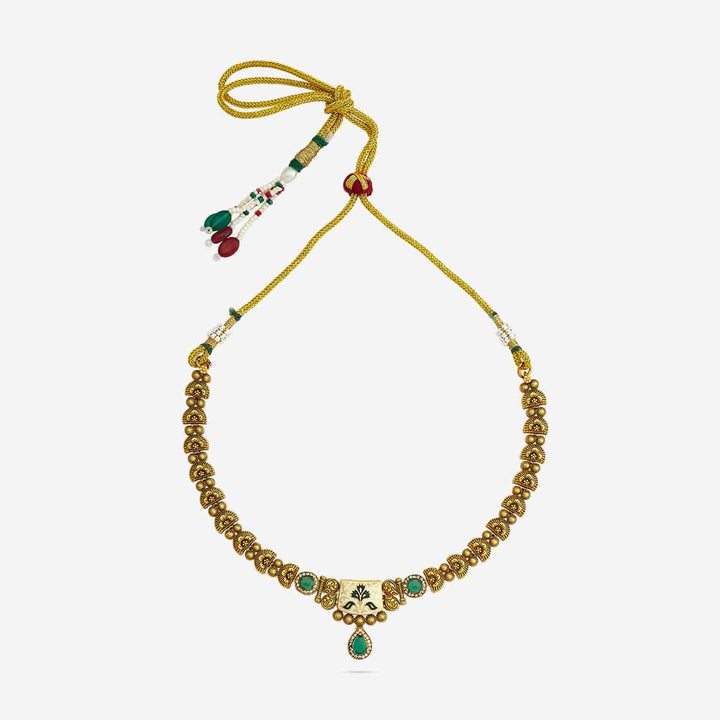 Antique Gold Plated Choker Necklace with Pendant and Matching Earrings