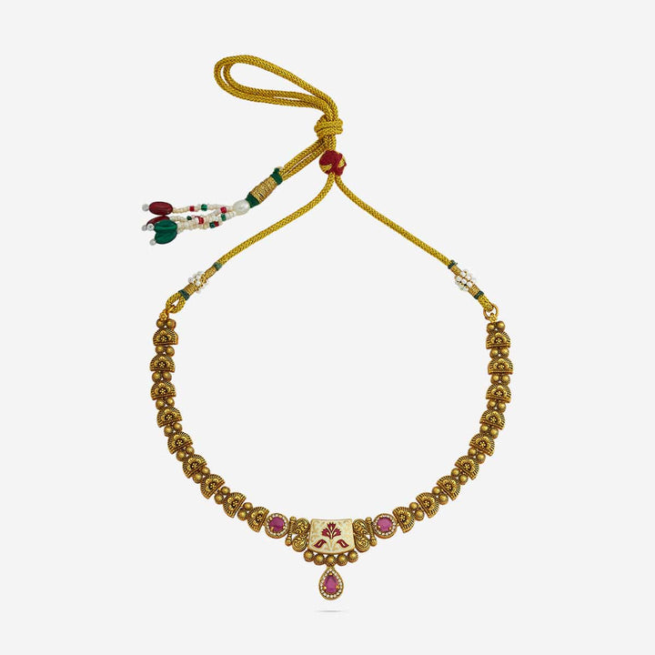 Antique Gold Plated Choker Necklace with Pendant and Matching Earrings