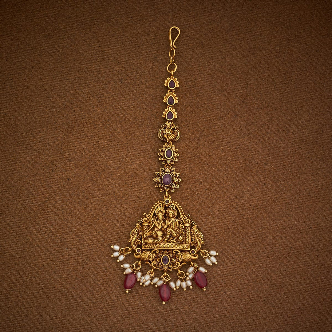 Radha Krishna Playing Flute Antique with Ruby stones and Dangling Beads