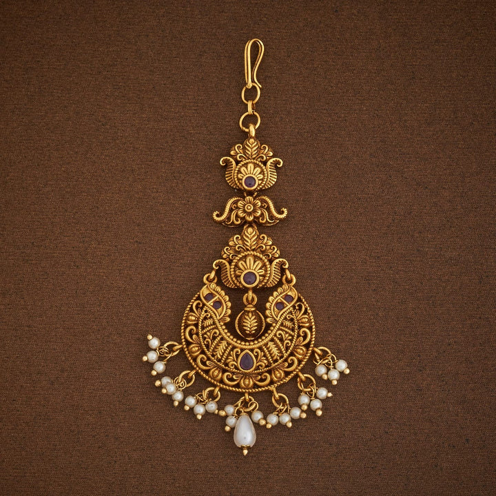 Antique Tikka with Ruby Dangling Beads and Pearls