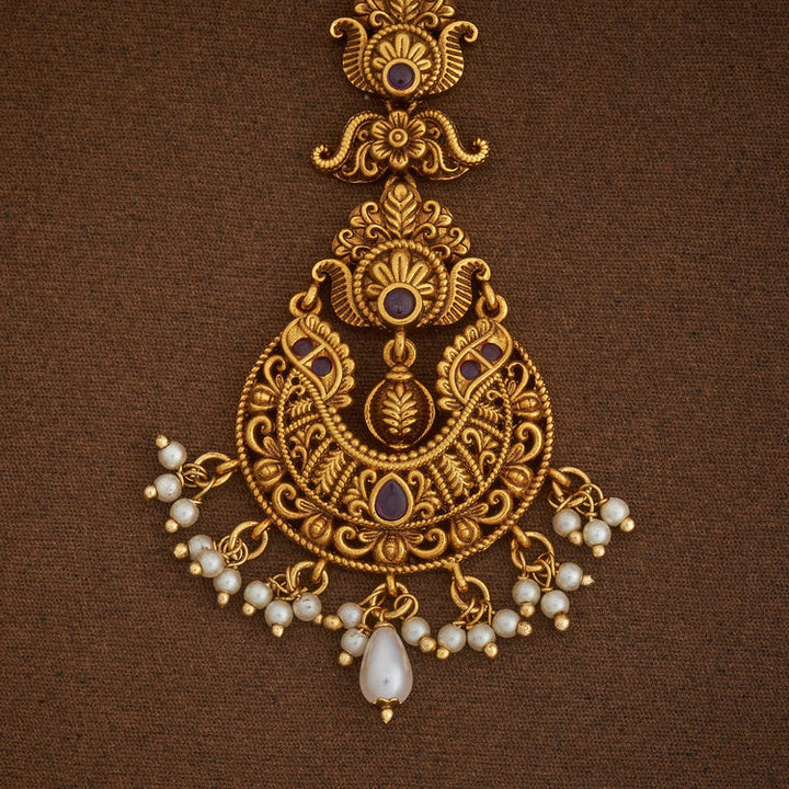 Antique Tikka with Ruby Dangling Beads and Pearls