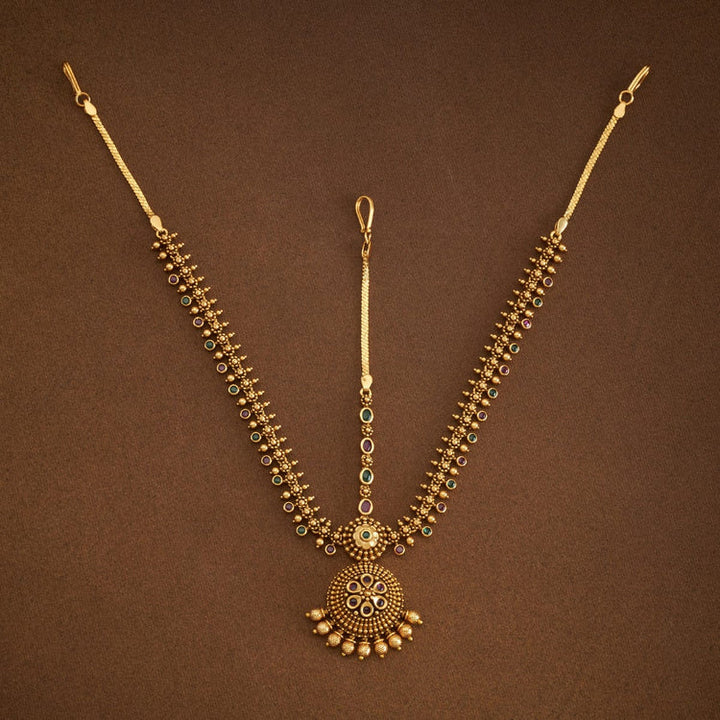 Hair Ornament with White Stones Antique Tikka with Green Pink Stones and Dangling Pearls