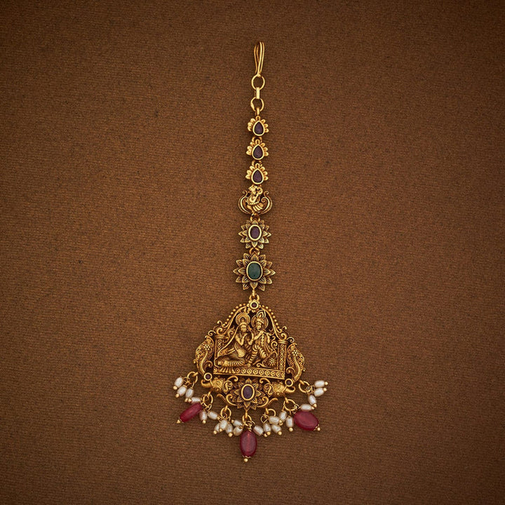 Radha Krishna Playing Flute Antique with Ruby and Green Stones and Dangling Beads