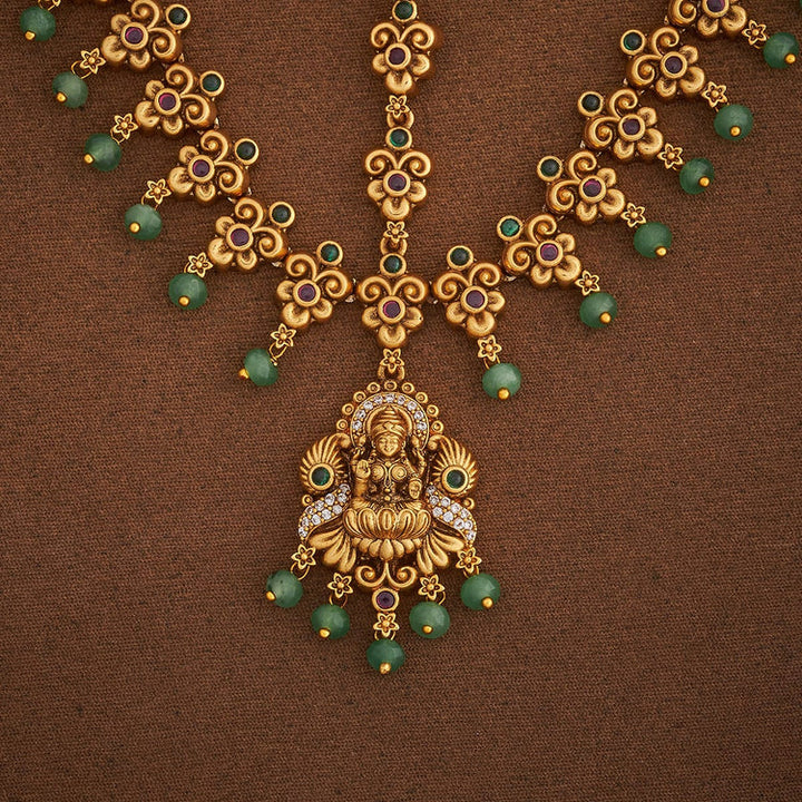 Fashion Jewellery with Lakshmi Pendant Antique Tikka with Dangling Pearls