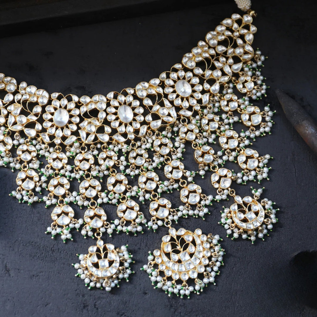 92.5 Silver,22kt Gold Plated Necklace studded with Kundan.