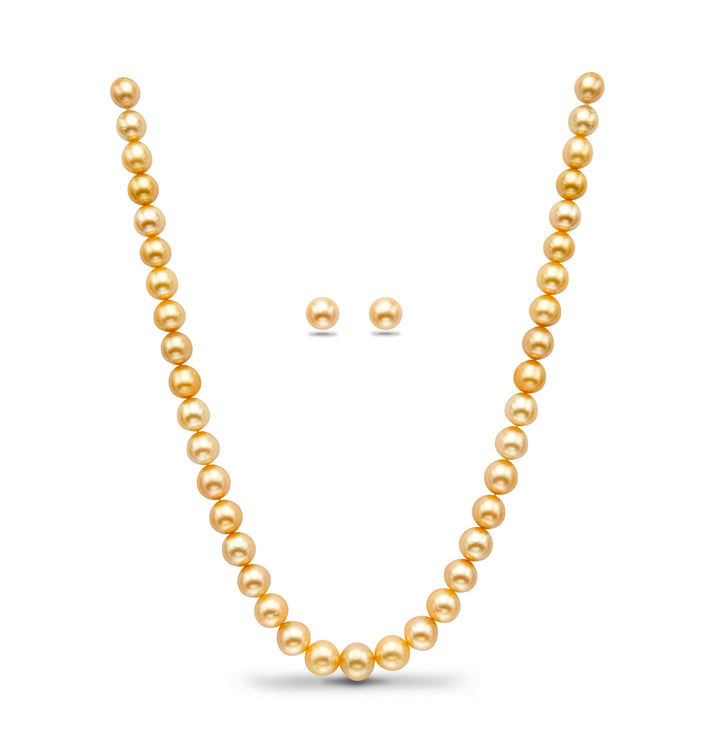12-13 MM Golden South Sea Pearls Necklace Set-AA Quality