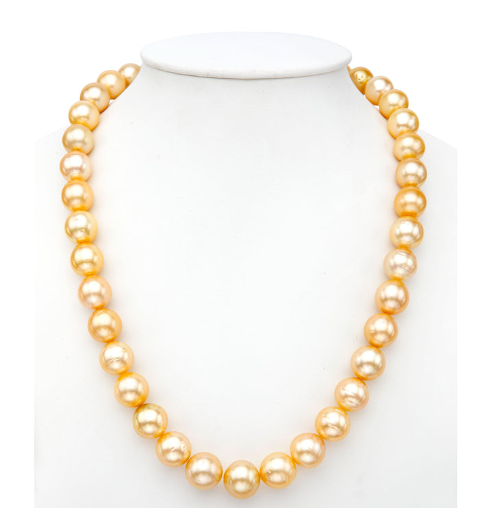 12-13 MM Golden South Sea Pearls Necklace Set-AA Quality