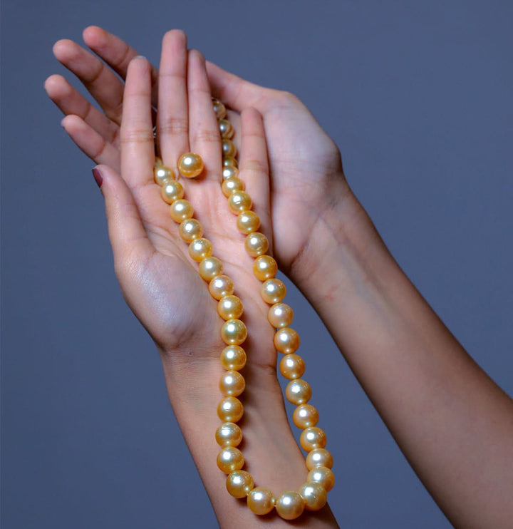 12-13 MM Golden South Sea Pearls Necklace Set-AA Quality