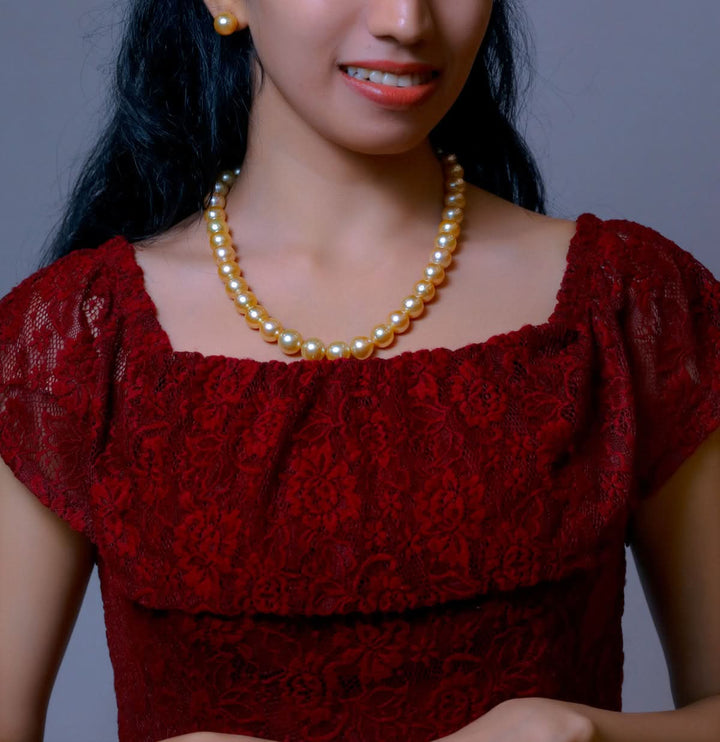 12-13 MM Golden South Sea Pearls Necklace Set-AA Quality