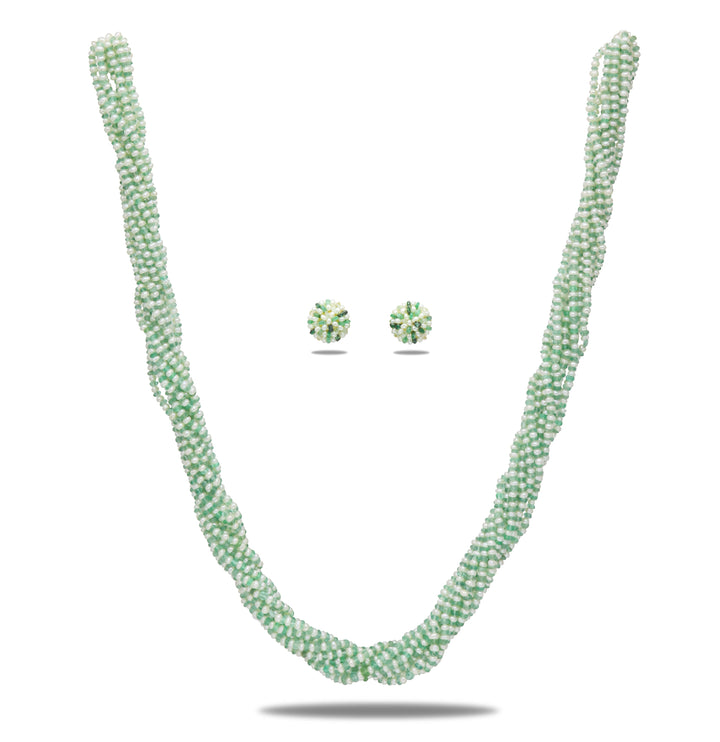 Real Shaded Green Emerald And Pearls Necklace Set