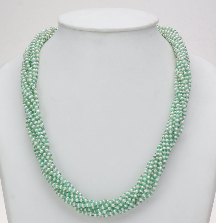 Real Shaded Green Emerald And Pearls Necklace Set