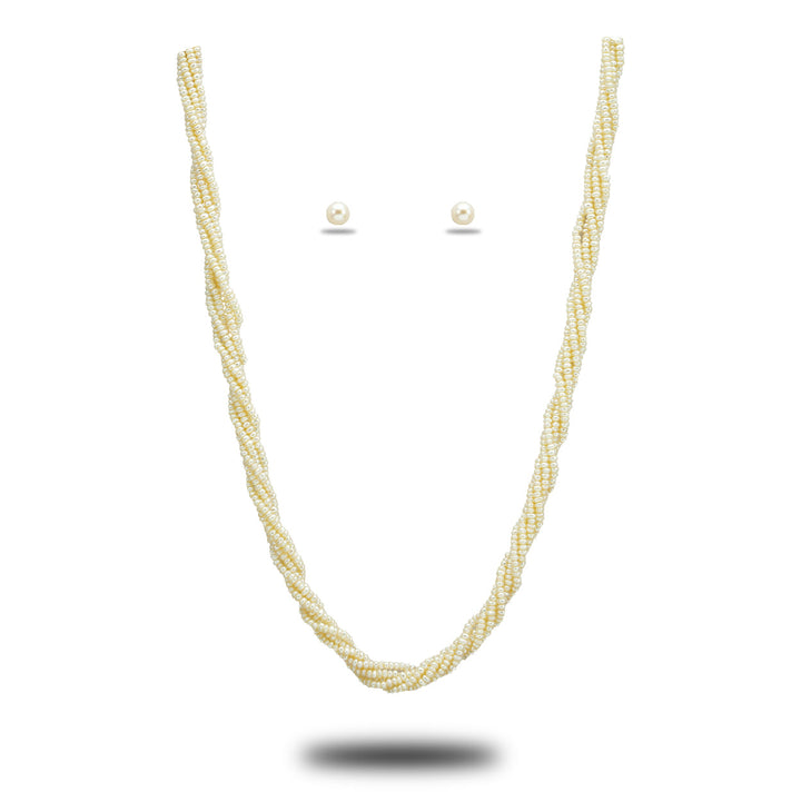 Brilliant White Seed Multistrand Pearl Necklace Set