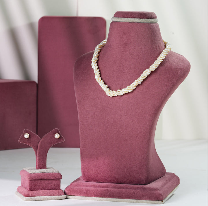 Brilliant White Seed Multistrand Pearl Necklace Set