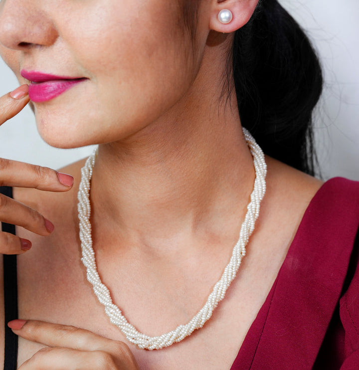 Brilliant White Seed Multistrand Pearl Necklace Set