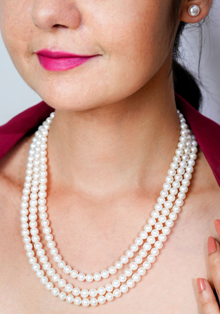 24" 3 strand Pearls necklace and earring Set