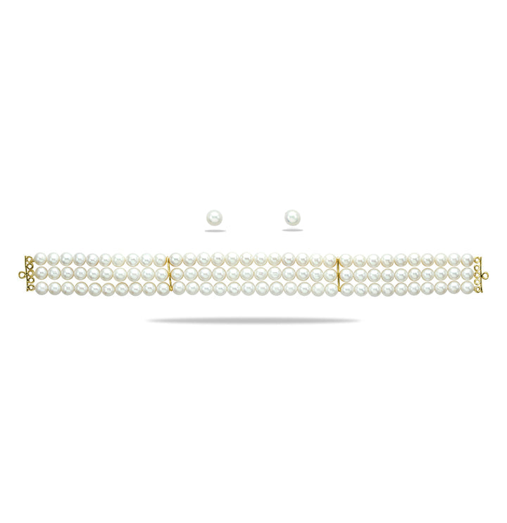 Radiant White Pearl 3 strand Choker Set