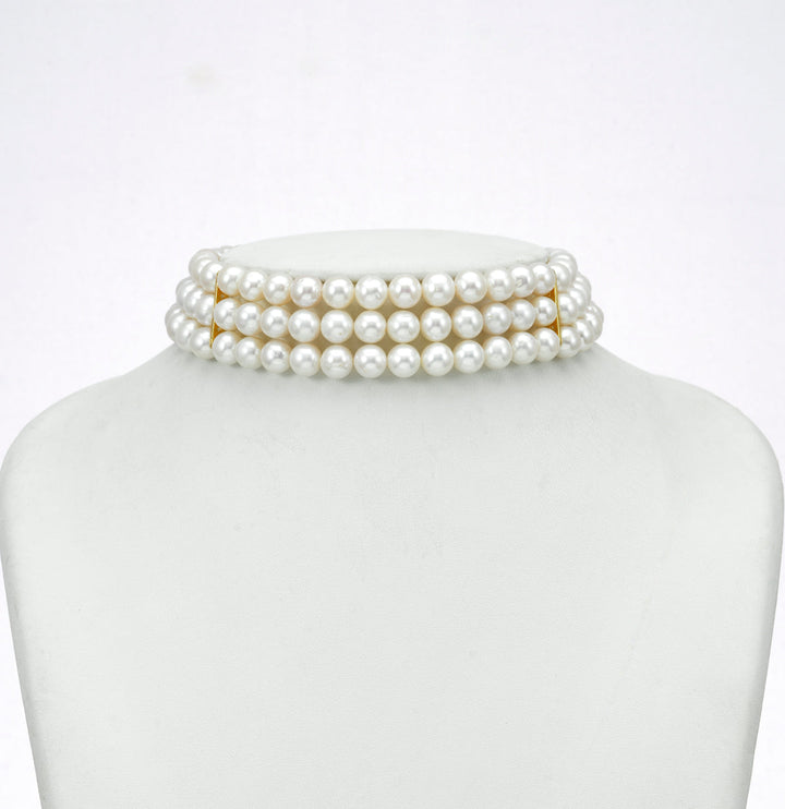 Radiant White Pearl 3 strand Choker Set