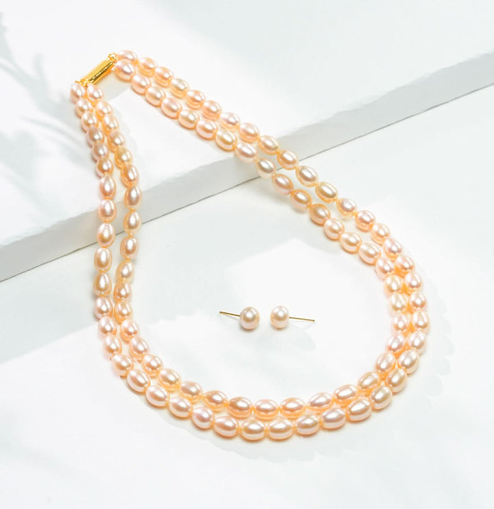 Freshwater Classic Pink Pearl Necklace Set