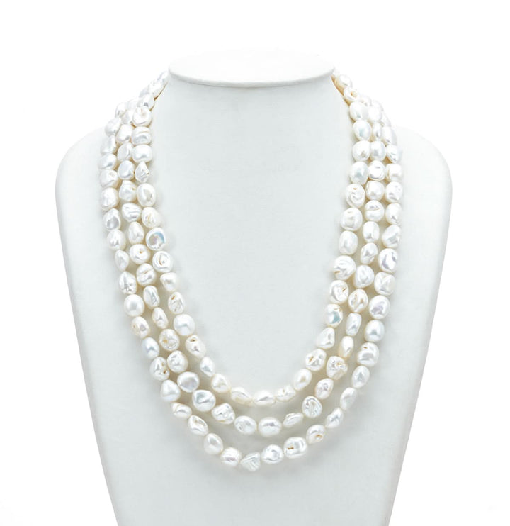 Three Strand Freshwater White Round Grading Pearl Necklace Set