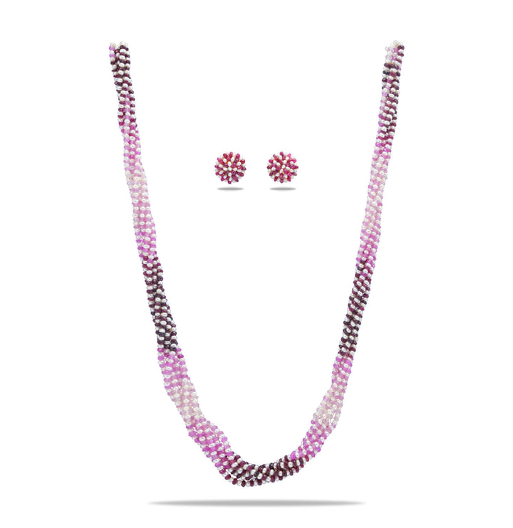 Shaded Real Ruby and Pearls Multistrand Necklace Set