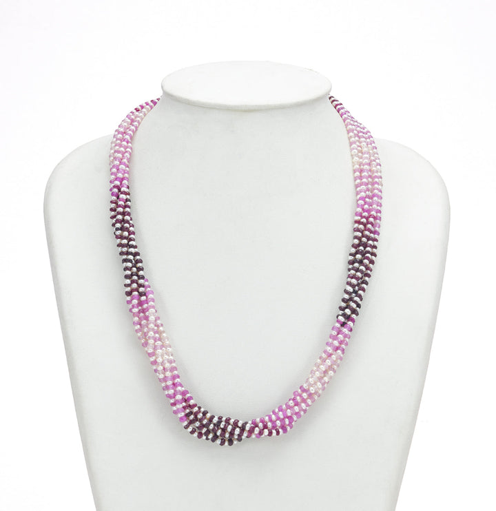 Shaded Real Ruby and Pearls Multistrand Necklace Set
