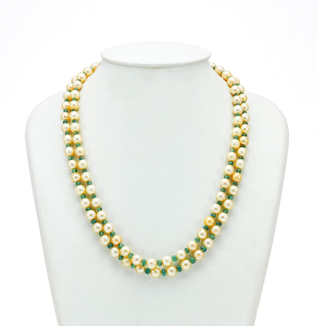 Gold shade Favorite Pearls And Real Emerald Necklace Set