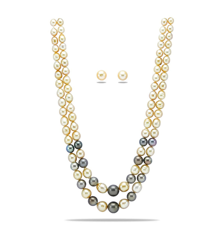 AAA Quality South Sea Pearls -Two Strands Grading Multicolor Necklace Set