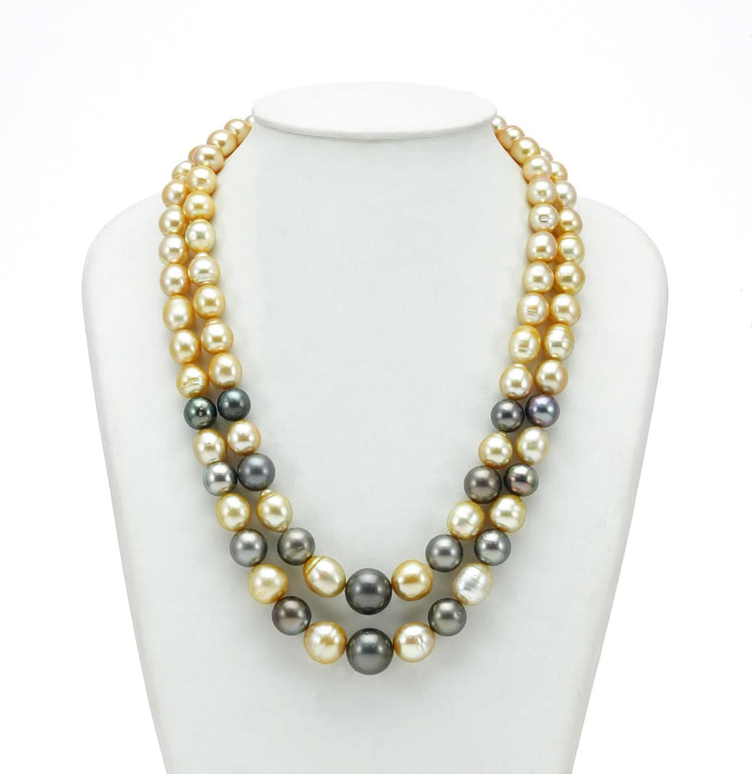 AAA Quality South Sea Pearls -Two Strands Grading Multicolor Necklace Set