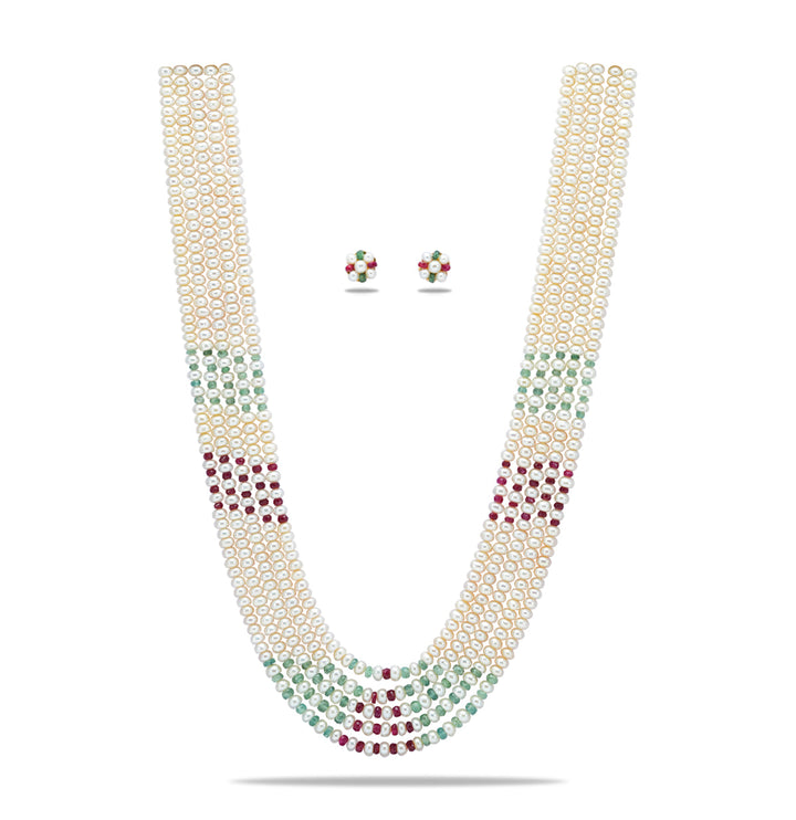 Real Ruby Emerald and Pearls Necklace and earring  set