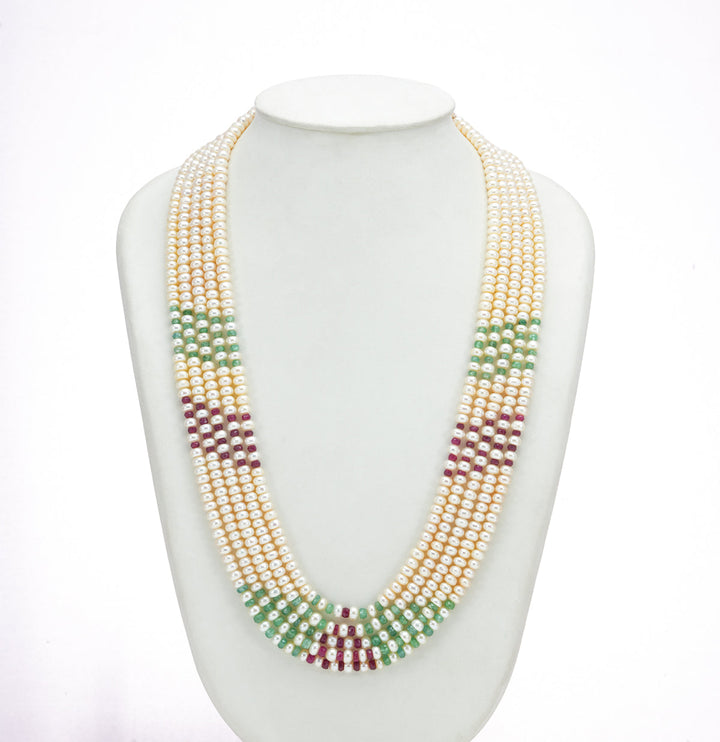 Real Ruby Emerald and Pearls Necklace and earring  set