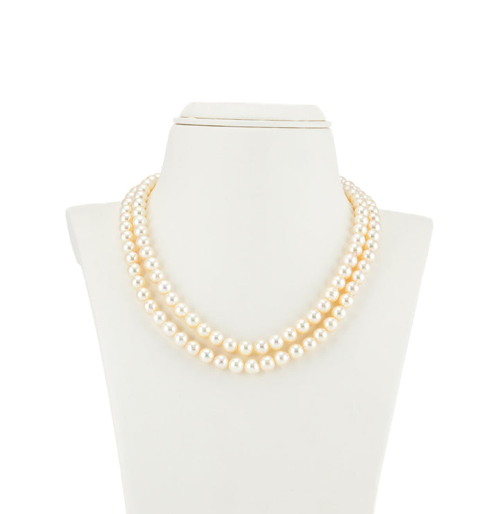 Double Strand Round White Saltwater Akoya Pearls Necklace Set