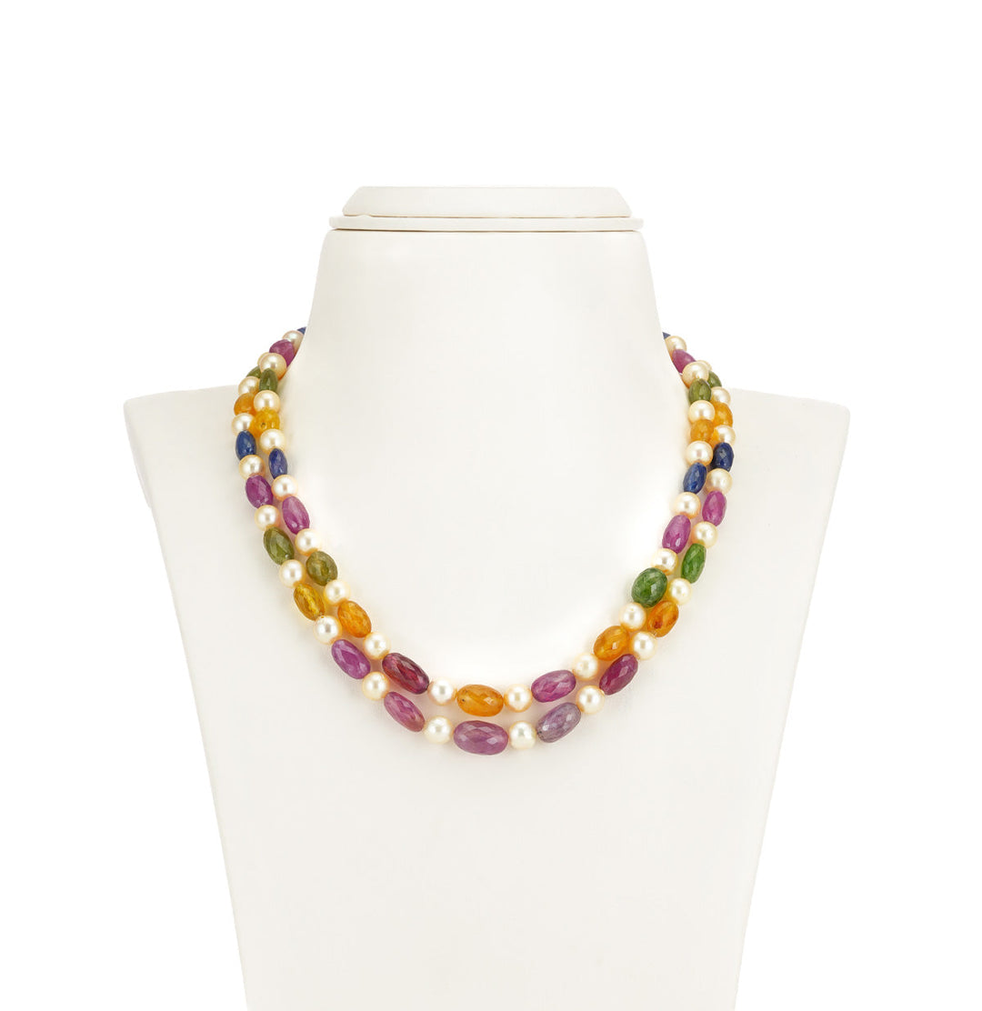 Multi Colour Beads and Pearl Necklace
