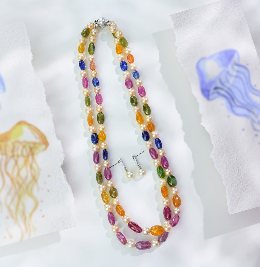 Multi Colour Beads and Pearl Necklace