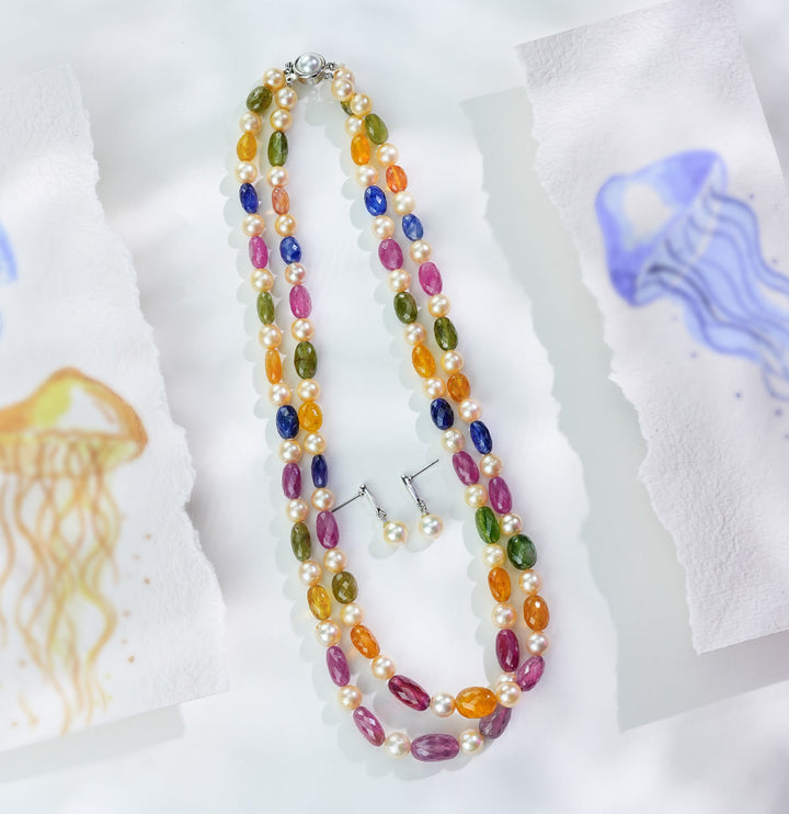 Multi Colour Beads and Pearl Necklace