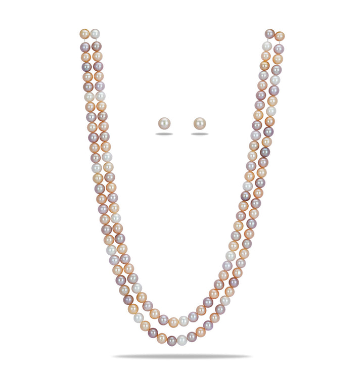 Gray Gold 2 Strand Real Pearl Necklace Set