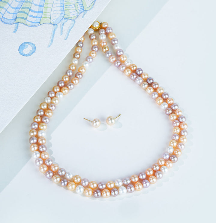 Gray Gold 2 Strand Real Pearl Necklace Set