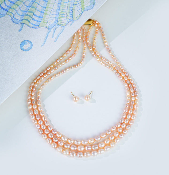 Pink Oval Grading Pearl Necklace Set