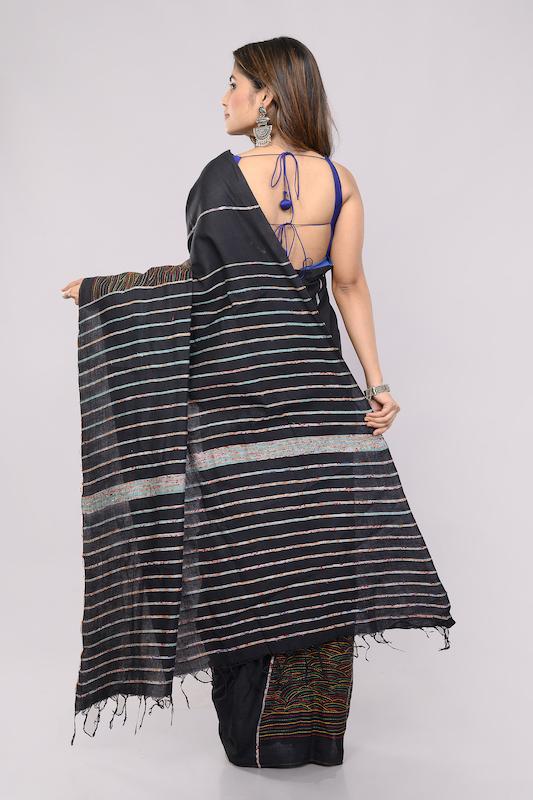 Black Khesh Kantha Cotton Saree with Blouse piece