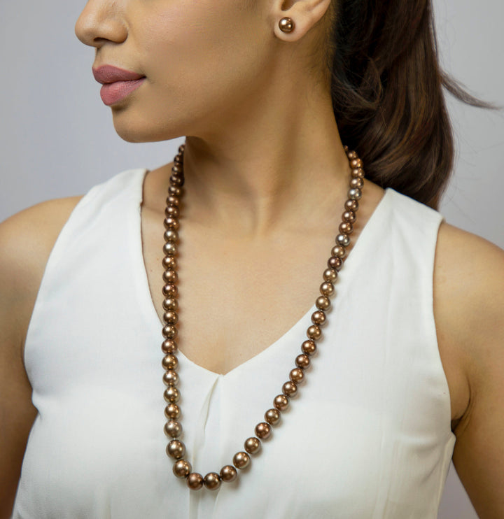 AA quality Chocolate Tahitian Pearls Necklace Set