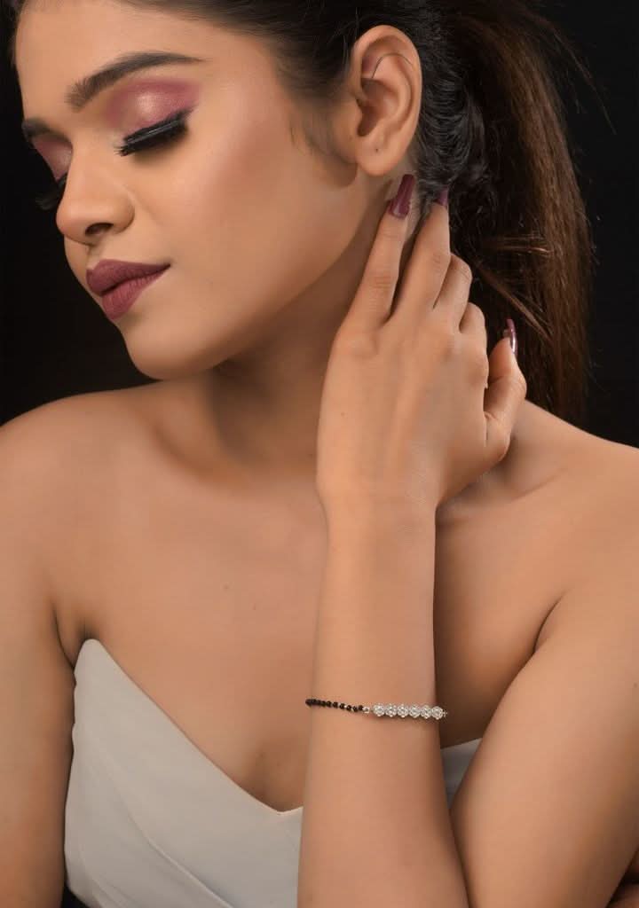 92.5 Silver Mangalsutra Bracelet with 6 Floral Zircon units I Shobitam Jewelry