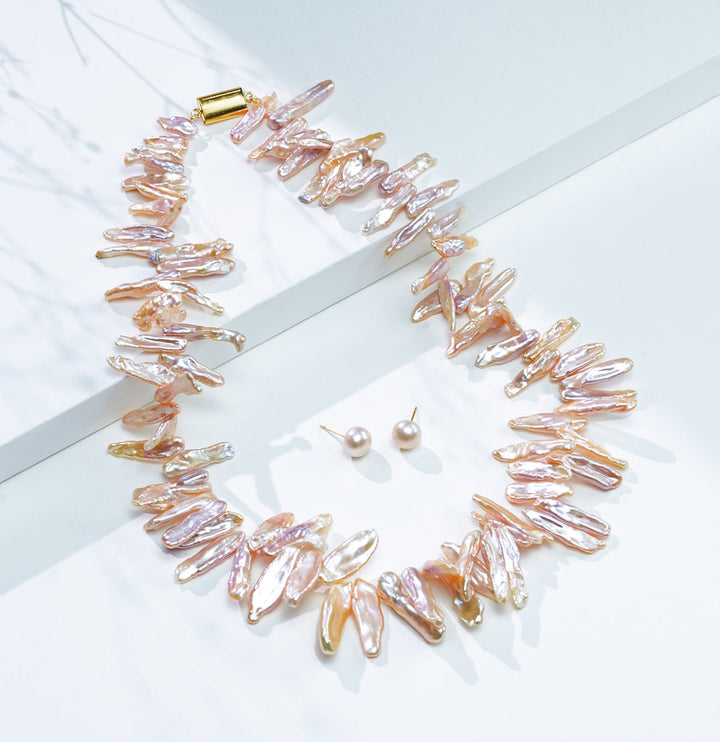 Freshwater Pink fancy Pearl Necklace Set