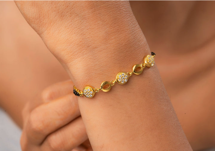 925 Silver Mangalsutra Bracelet with Zircon centerpieces I Shobitam Jewelry