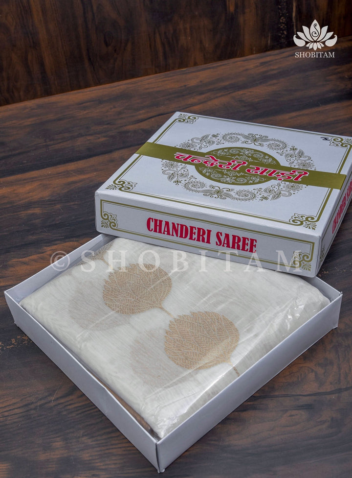 Celebrity White-Gold Chanderi Silk Saree | Shobitam Saree